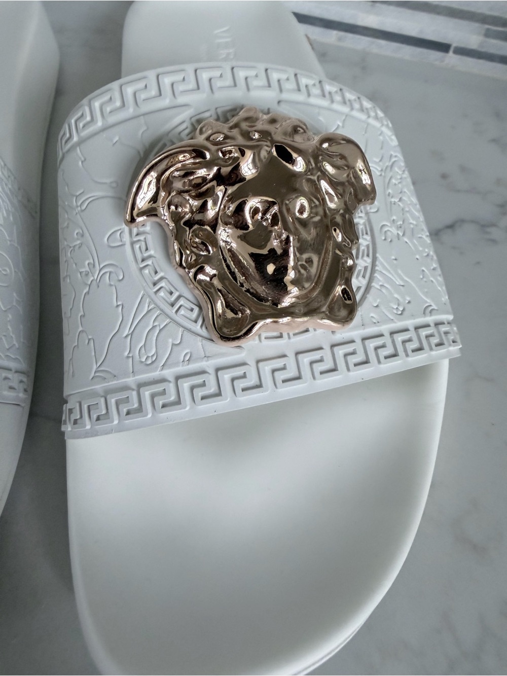 Versace White Slides with Gold Medusa Plaques size 11 - Picture 11 of 16